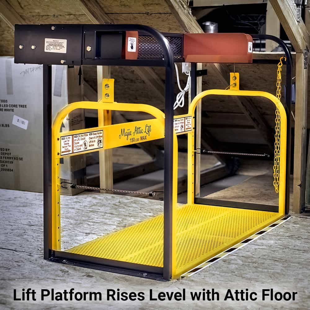 Majic Attic Lift platform raised level with the attic floor