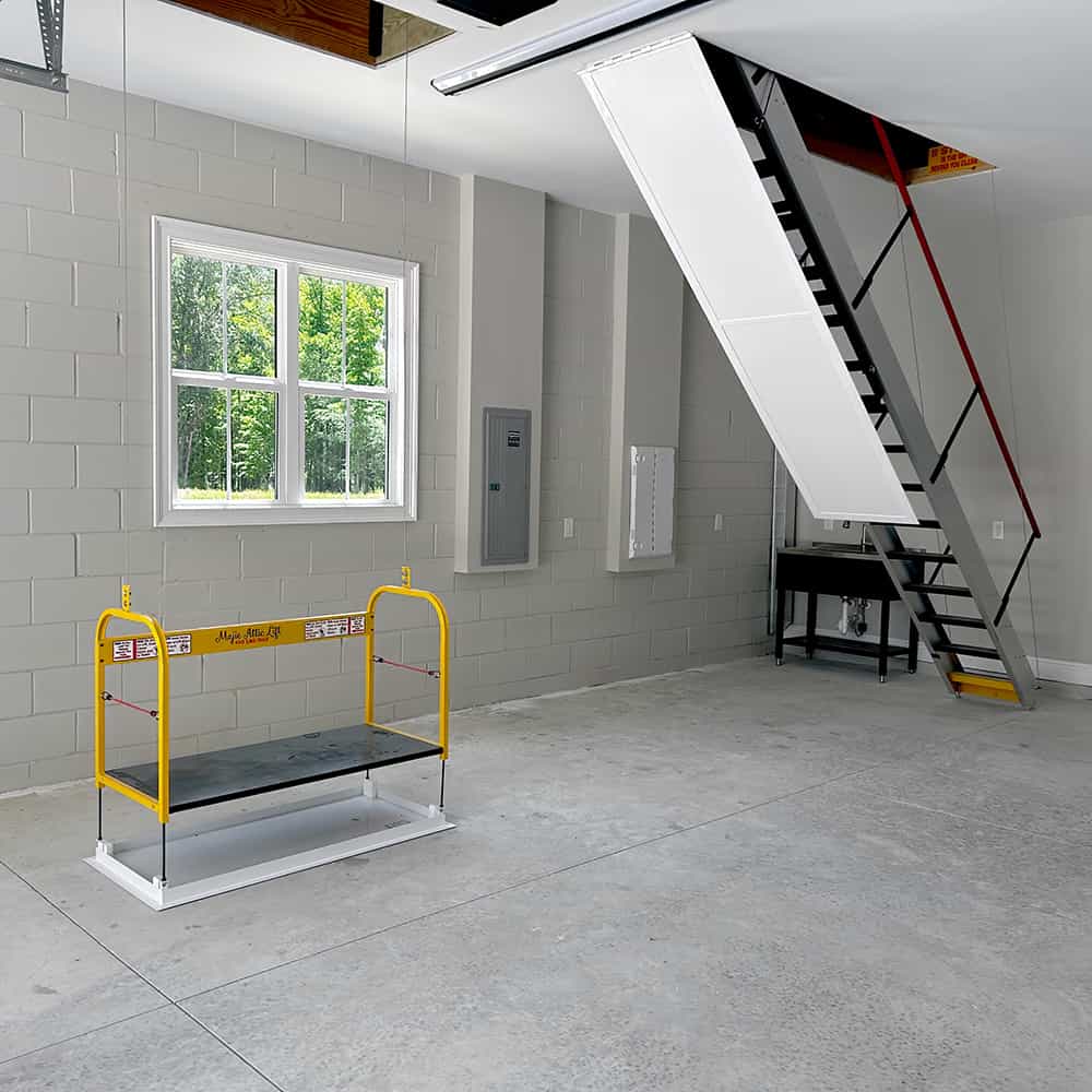 Majic Stair And Lift In Garage Back Side View