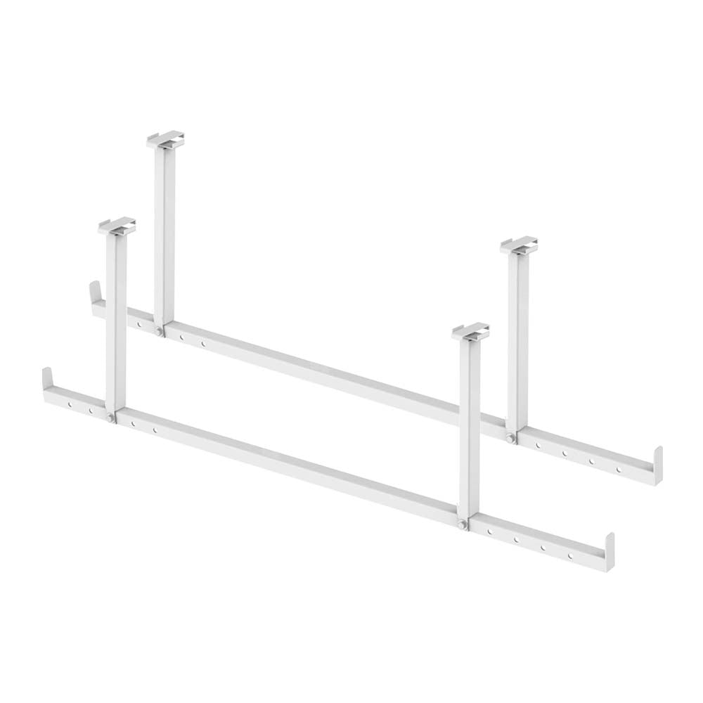 Metal Ceiling Mounted Storage Rack Frame With Adjustable Vertical Supports And Horizontal Bars