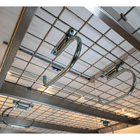 Metal Grid Ceiling Rack With Several Auxx-Hook Attached For Hanging Items