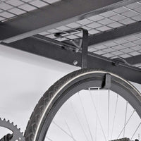 Metal Storage Rack With NewAge Multi Purpose Hooks VersaRac 4 Pack That Securely Holds A Bicycle