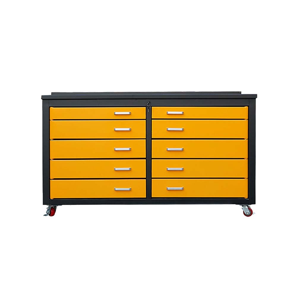 Mobile Workbench With Ten Yellow Drawers And Swivel Casters