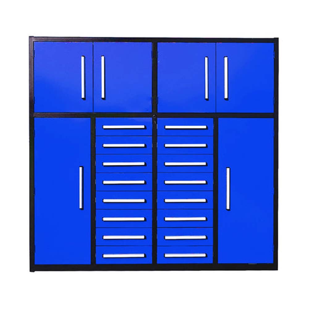 Modular Cabinet Set With Two Upper Door Units Two Tall Side Doors And Two Center Stacks Of Drawers