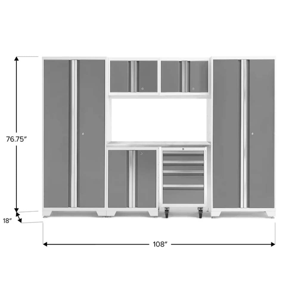 Modular Garage Storage System With Two Tall Cabinets Upper Wall Cabinets A Stainless Steel Worktop And Lower Storage Units