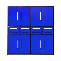 Modular Storage Cabinet Featuring Four Double Doors And Four Center Drawers With Silver Handles
