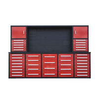 Modular Workbench System With Five Lower Drawer Banks Two Upper Cabinets And A Center Pegboard Panel