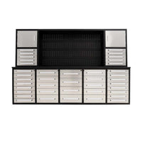 Modular Workbench With Upper Cabinets Side Drawers And A Center Pegboard Work Area