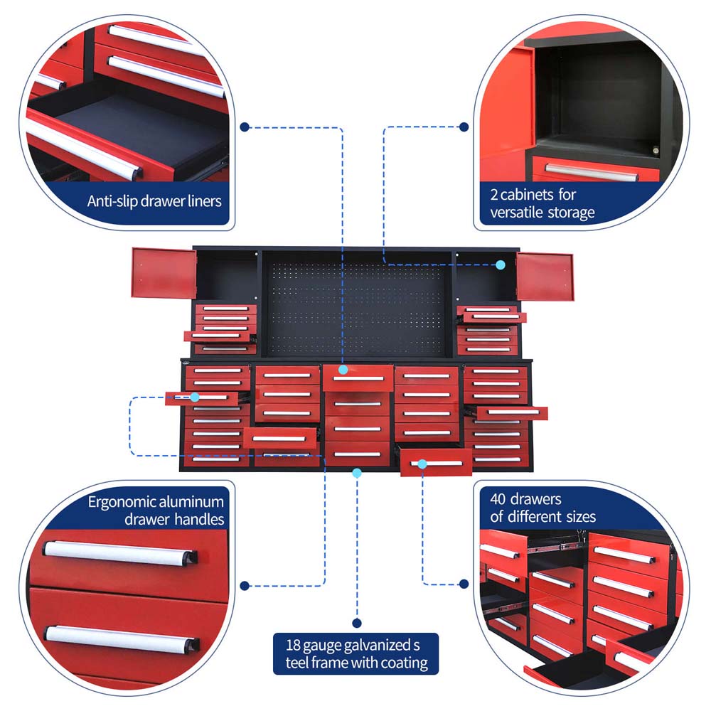 Modular Workstation Highlighting Anti Slip Drawer Liners Two Upper Cabinets Aluminum Handles