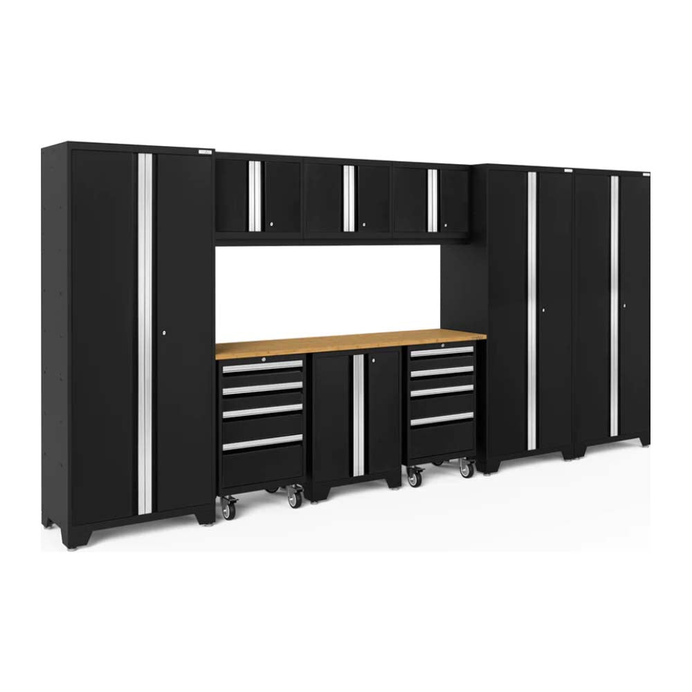 NewAge 10 Piece Cabinet Set Bold Series With Multiple Cabinets Drawers And A Wooden Workbench