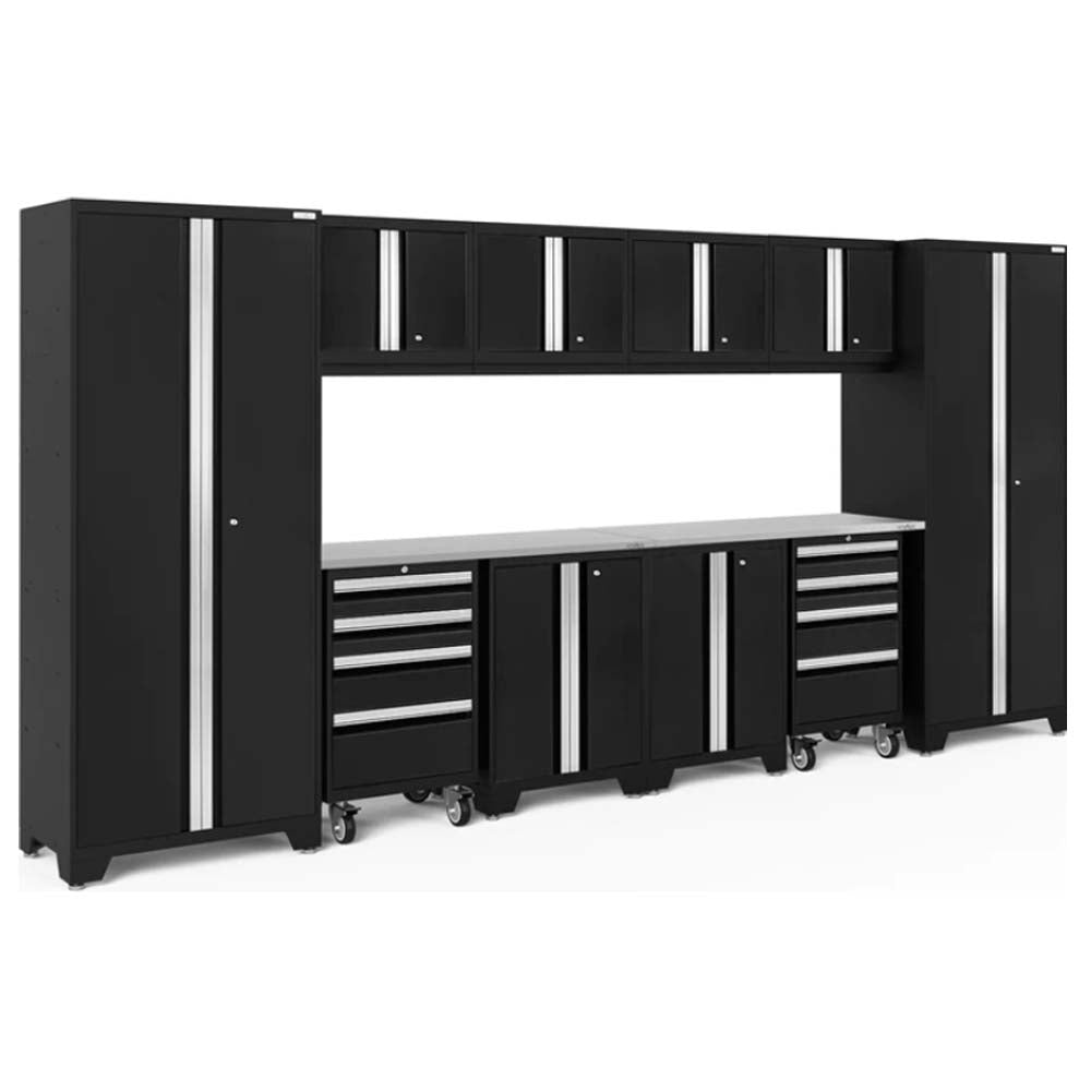 NewAge 12 Piece Bold Series Cabinet Set With Lockers Featuring Multiple Black Cabinets With Silver Handles