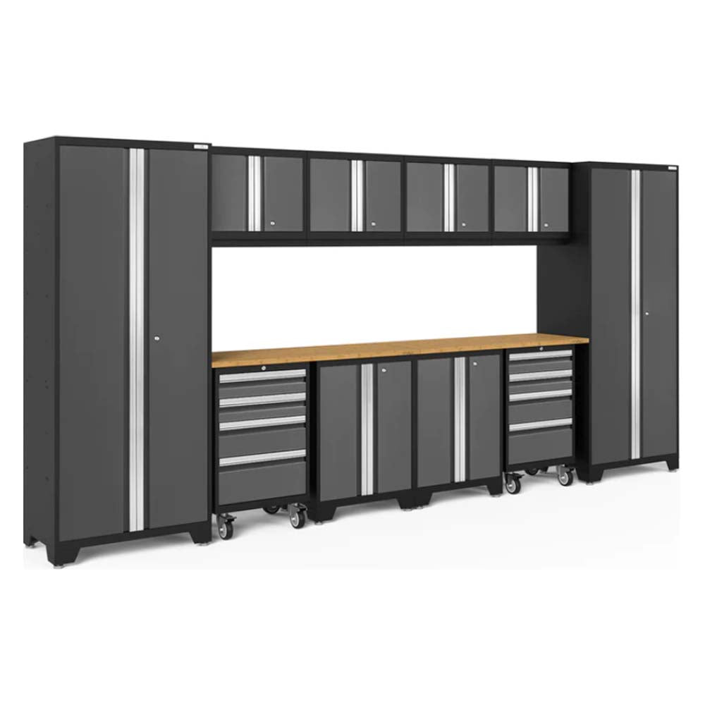 NewAge 12 Piece Bold Series Cabinet Set With Lockers Featuring Multiple Dark Gray Cabinets With Silver Accents