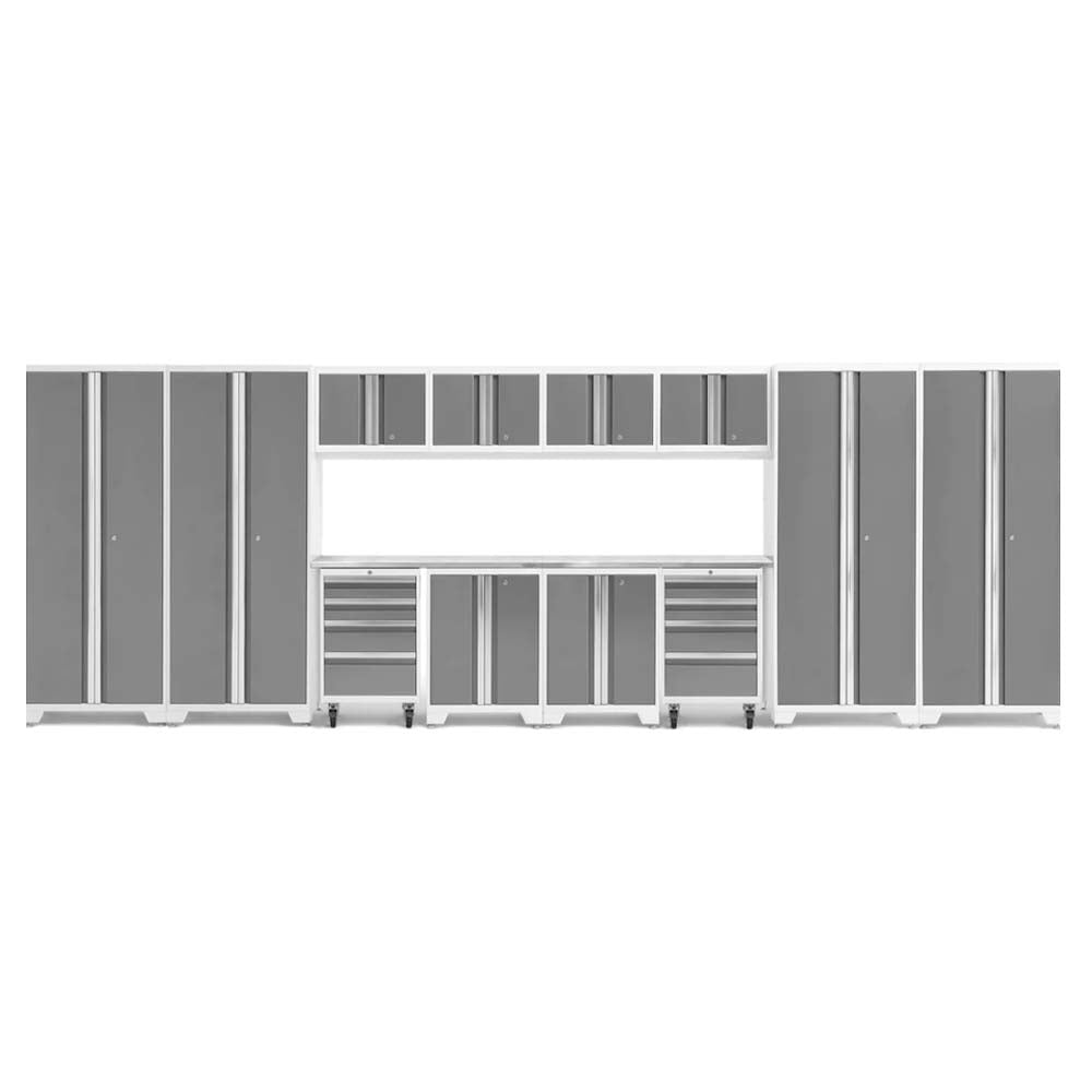 NewAge 14 Piece Garage Cabinet Set Bold 3.0 With Lockers Consisting Of Multiple Tall Cabinets Overhead Cabinets And Base Cabinets