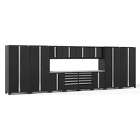 NewAge 14 Piece Pro 3.0 Series Garage Cabinet Set Composed Of Tall Cabinets, Upper Cabinets, And A Central Workbench