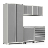 NewAge 6 Piece Pro 3.0 Garage Set With Utility Cart In A Gray And White Color Scheme