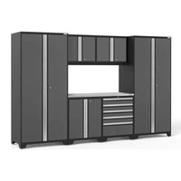 NewAge 7 Piece Pro 3.0 Series Garage Cabinet Set With Gray And Silver Doors