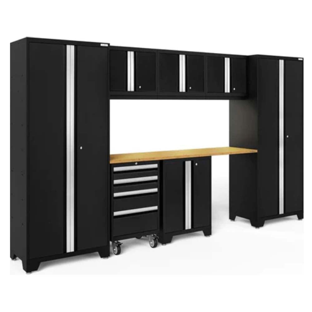 NewAge Bold 8 Piece Cabinet Set Consisting Of Black Metal Cabinets With Silver Handles