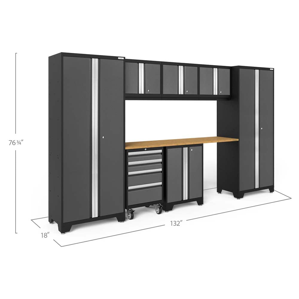 NewAge Bold 8 Piece Cabinet Set Featuring Multiple Cabinets With Silver Accents
