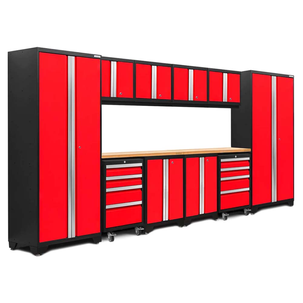 NewAge Bold Series 12 Piece Cabinet Set With 2X Lockers With A Red And Black Color Scheme