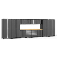 NewAge Garage Cabinet Set Pro 3.0 Series 14 Piece Featuring Tall Cabinets, Upper Wall Mounted Cabinets, And A Central Workbench