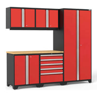 NewAge Garage Cabinet Set Pro 3.0 Series 6 Piece Featuring Vibrant Red Cabinets And Drawers