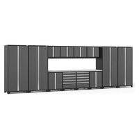 NewAge Pro 3.0 14 Piece Garage Cabinet Set With Multiple Tall Cabinets, Overhead Cabinets, And A Central Workbench Area