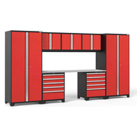 NewAge Pro 3.0 8 Piece Set With 5 Drawer Cabinets With Tall Cabinets, Overhead Cabinets, And Two Sets Of Drawers