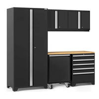 NewAge Pro 3.0 Garage Cabinet Set 6 Piece With Utility Cart Including Tall Cabinet, Wall Mounted Cabinets, Rolling Cabinet, And Drawer Unit