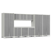 NewAge Pro 3.0 Series 10 Piece Tool Cabinet Set With 3X Multi Use Lockers In A Grey And White Color Scheme