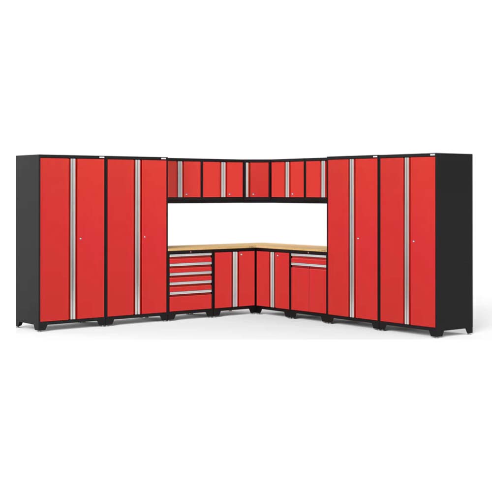 NewAge Pro 3.0 Series 16 Piece Tool Cabinet Corner Set With Metal Cabinets Including Tall Cabinets, Wall Mounted Cabinets, And Base Cabinets