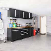 NewAge Pro 3.0 Series 6 Piece Garage Storage Cabinet Set With Silver Accents And Wooden Countertop