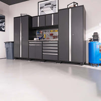 NewAge Pro 3.0 Series 9 Piece Garage Storage Set With Utility Cart With Tall Cabinets, Drawers, And Overhead Compartments