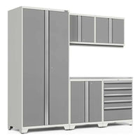 NewAge Pro 3.0 Series Garage Cabinet Set 6 Piece Featuring A Tall Cabinet, Wall Mounted Cabinets, Base Cabinet, And A Drawer Unit