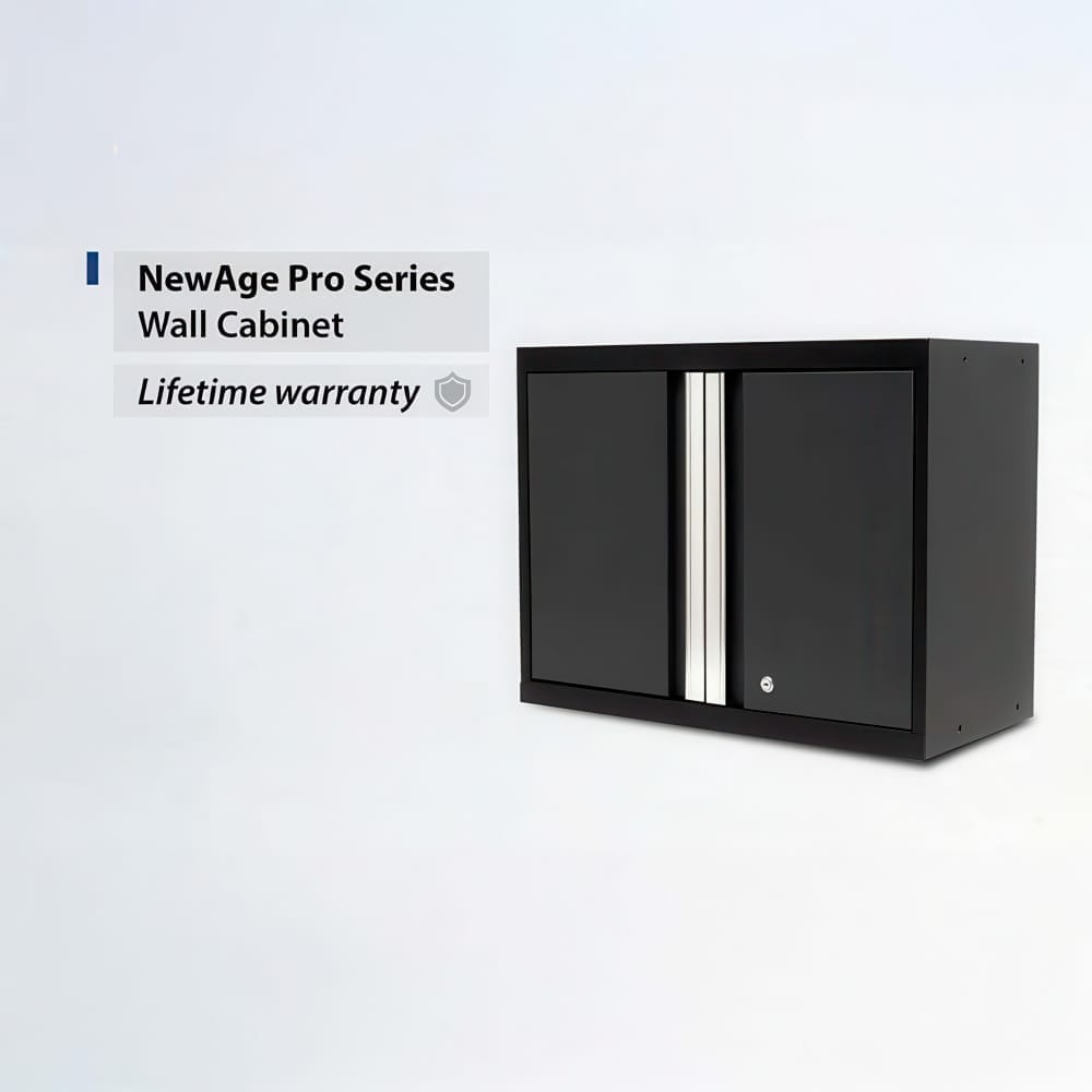 NewAge Pro Series Black Wall Cabinet Is Shown On A Light Background