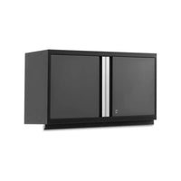 NewAge Pro Series Wall Cabinet 42 Inches With Two Gray Doors, A Vertical Silver Handle In The Center, And A Lock On The Bottom Right Door
