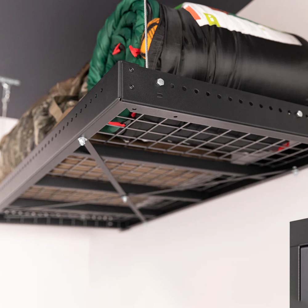 NewAge Wall Mounted Steel Shelf 2 Ft X 8 Ft Pro Series 2PC Holding Neatly Stacked Green And Black Rolled Up Items