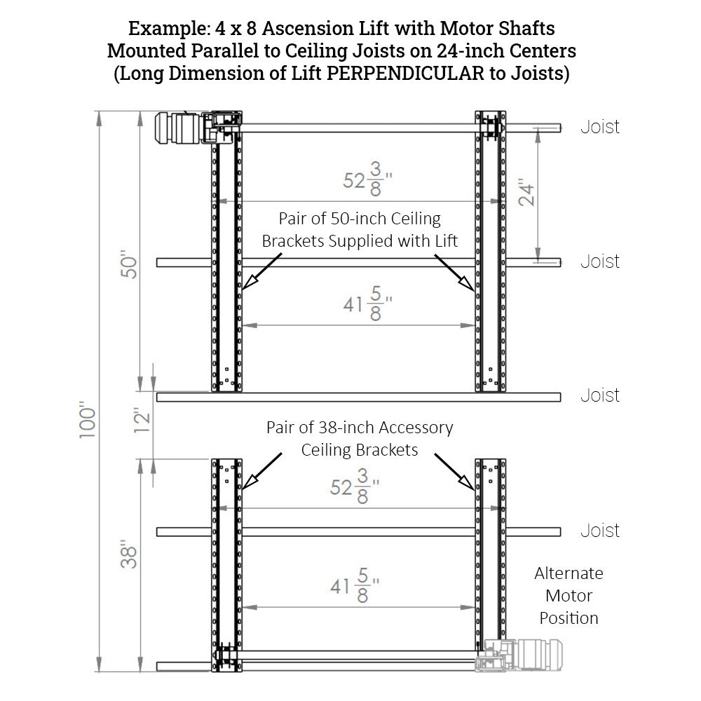 ONRAX Mounting 4x8 Parallel To Joists With 38-Inch Accessory Brackets