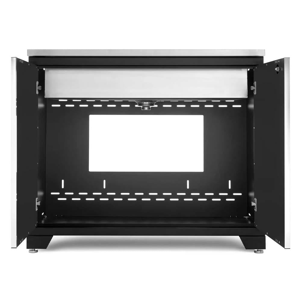Open Double Door Base Cabinet With Stainless Top And Rectangular Back Panel Cutout