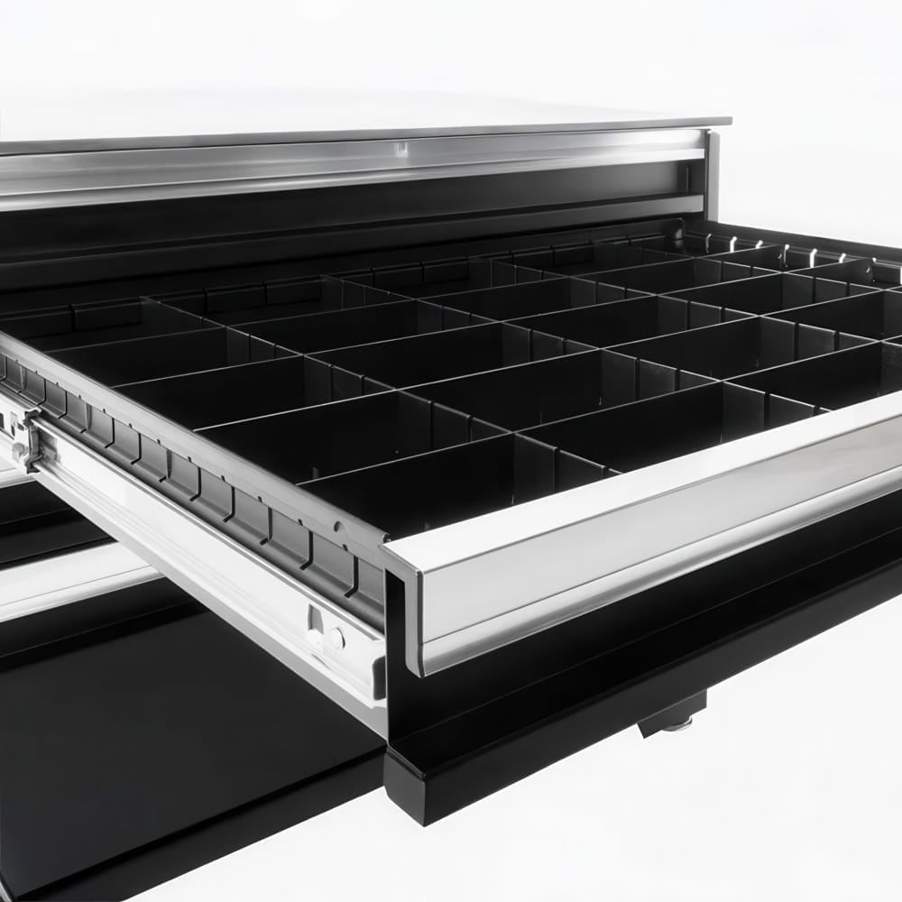 Open Metal Tool Drawer With Adjustable Grid Dividers For Small Parts Organization