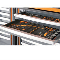 Open Tool Drawer Showcasing Foam Organized Hand Tools And Precision Measuring Accessories