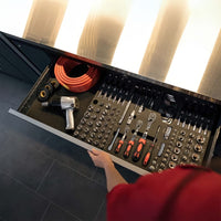 Open Tool Drawer With Organized Sockets Ratchets Screwdrivers Air Hose And Pneumatic Wrench