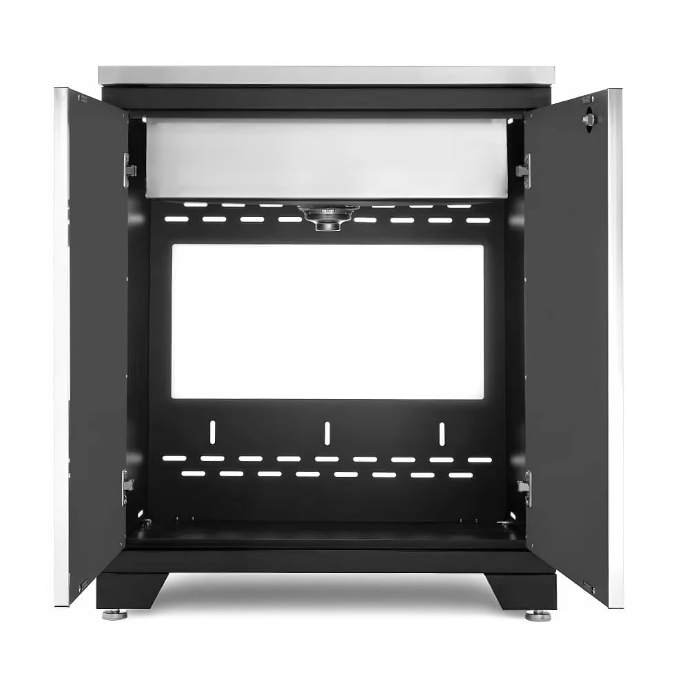 Open Two Door Cabinet With Exposed Pluming Hole And Backpanel Slots