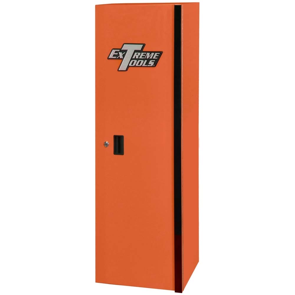 Orange Extreme Tools Side Cabinet Tool Box With Drawers With Black Accents On The Sides And The Extreme Tools Logo Prominently Displayed On The Front