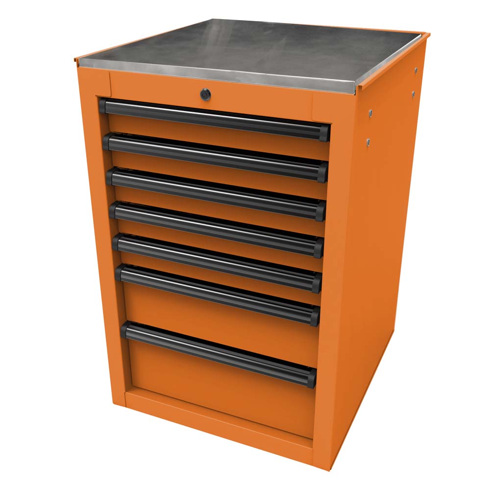 Orange Homak 22 RS Pro 7 Drawer Side Cabinet And A Stainless Steel Top