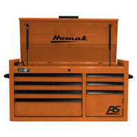Orange Homak 41 RS Pro 7-Drawer With An Open Top Compartment And The RS Logo On The Front