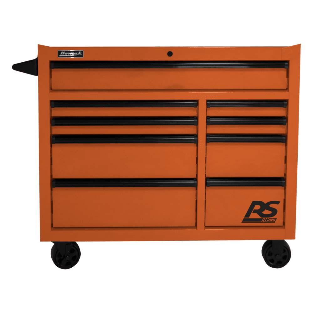 Orange Homak 41 RS Pro 9-Drawer And Black Handles Featuring The RS Pro Logo On The Bottom Right Corner