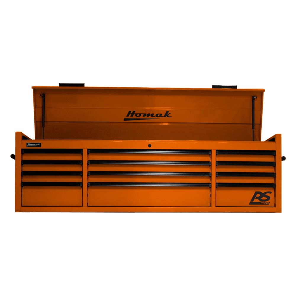 Orange Homak 72 Top Chest RS Pro Featuring Several Drawers And An Open Top Compartment