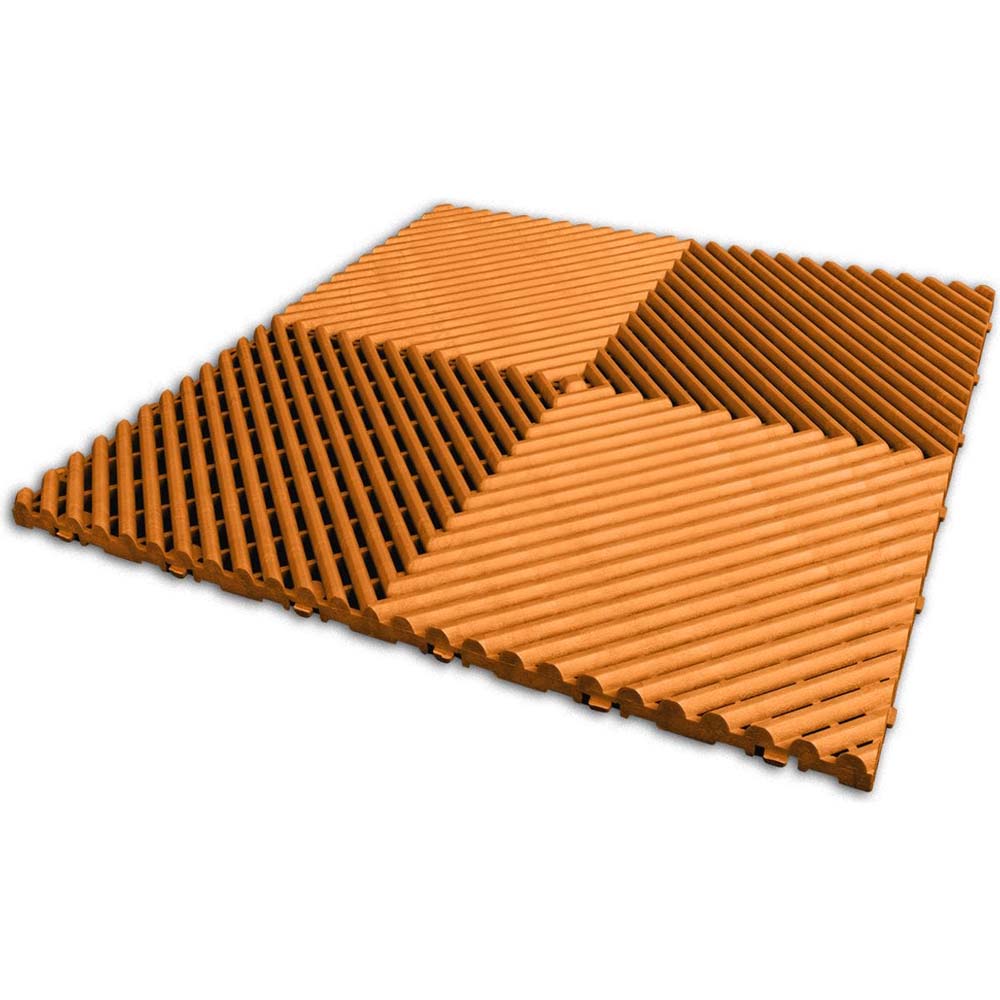 Orange Race Deck Tiles Free Flow XL With A Textured Ribbed Surface Arranged In A Geometric Wave Like Pattern