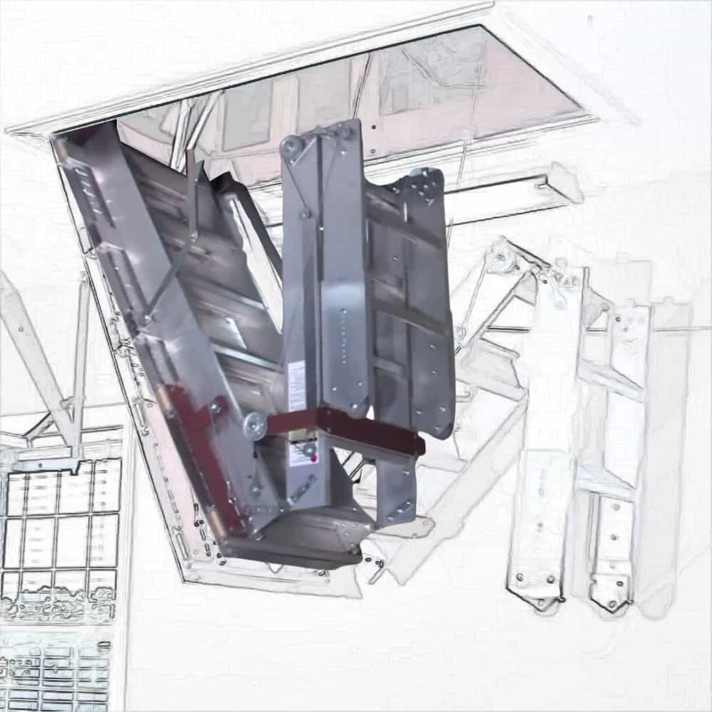 Precision Ladders Automatic Super Simplex Disappearing Stairways in Garage Retracting into Attic