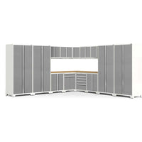 Pro 3.0 16 Piece Garage Corner Set With A Combination Of Tall Storage Cabinets, Upper Wall Mounted Cabinets, And Lower Cabinets