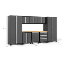 Pro 3.0 9 Piece Garage Cabinet Set With Utility Cart Measuring 156 Inches Wide, 84 3/4 Inches Tall, And 24 Inches Deep